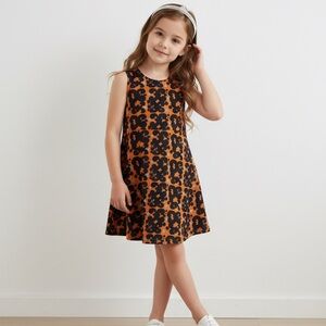 Marimekko X Uniqlo Orange and Black Patterned Kids Dress Sz 9/10